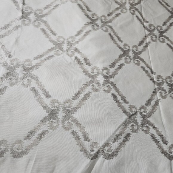 Geometric Upholstery Fabric 59"W By The Yard White Gray Lattice Embroidery Drape - Picture 4 of 8